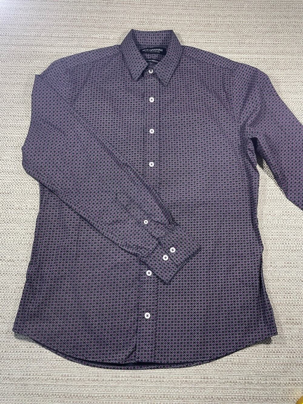 Nick Graham Stretch Modern Fit Small Black W Plum Geometric Pattern Men's Shirt